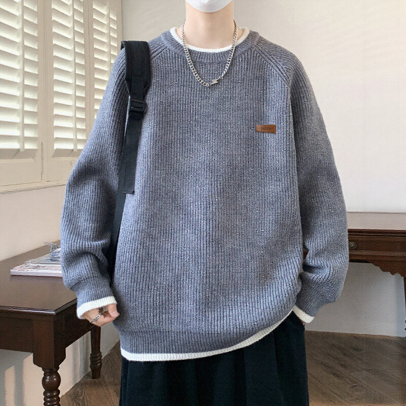 假两件毛衣男孩秋冬季新款加厚初中学生青少年大童打底针织衫男装