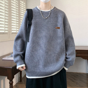 假两件毛衣男孩秋冬季新款加厚初中学生青少年大童打底针织衫男装