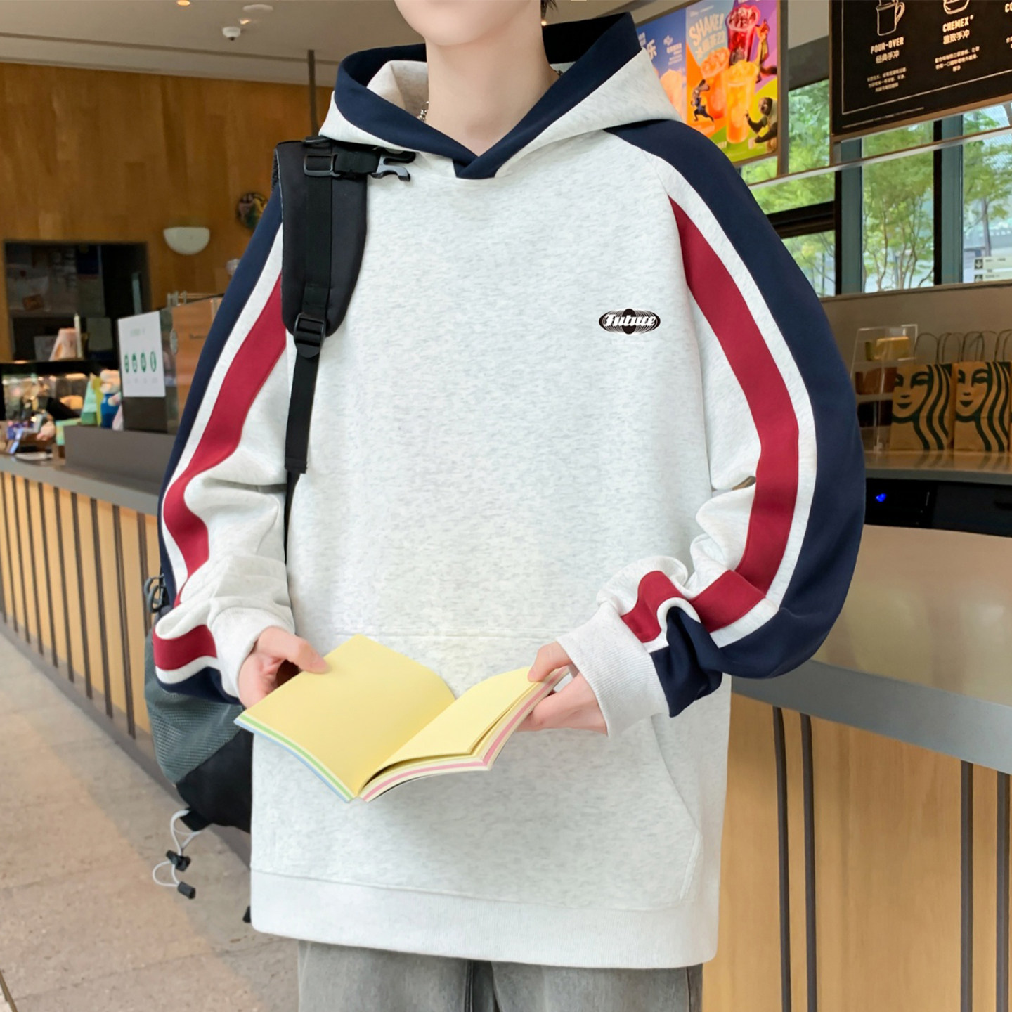 春秋季新款连帽卫衣男孩青少年初中学生休闲外套大童男装运动上衣