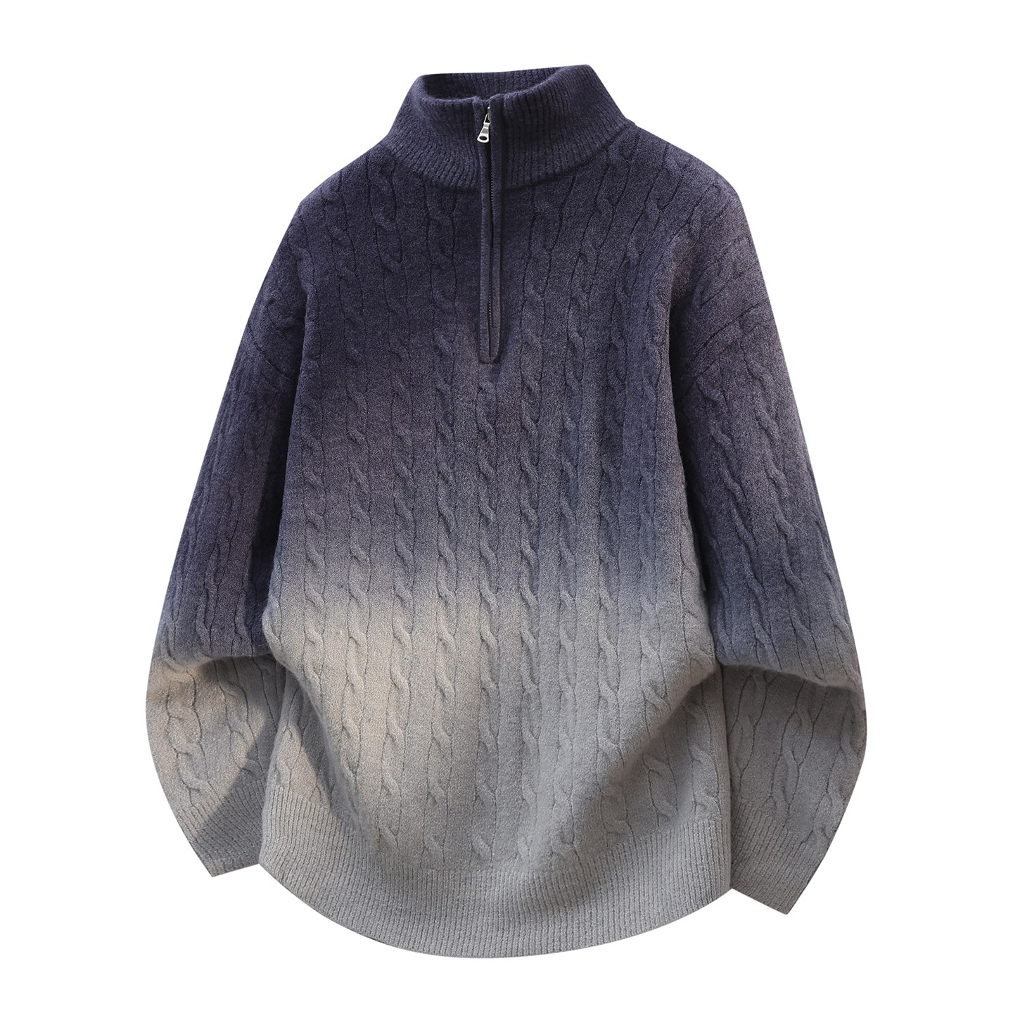 半拉链立领毛衣男秋冬款帅气渐变线衣服青少年学生加厚针织打底衫