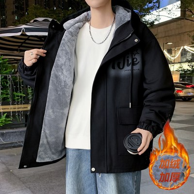 不起球不褪色加绒加厚夹克外套男