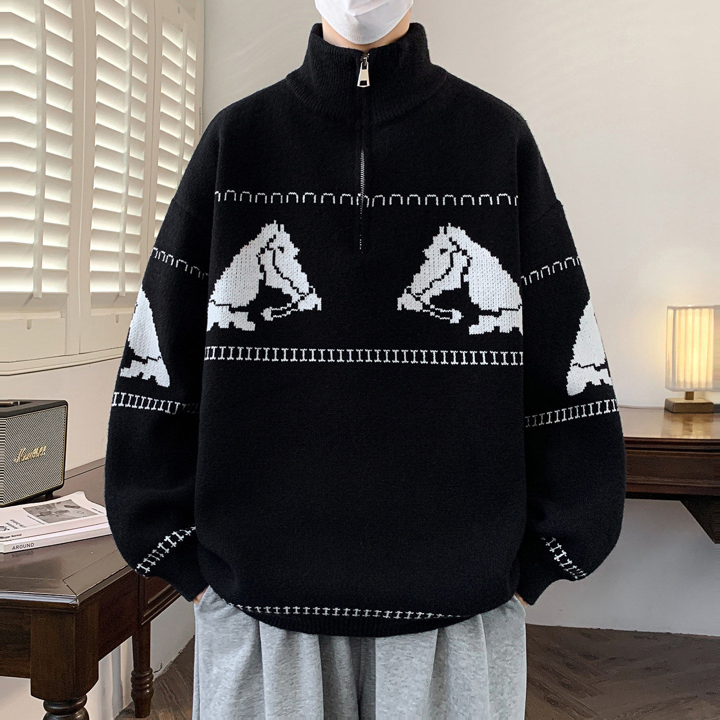 半高领拉链毛衣男生秋冬季新款大学生毛线衣青少年针织衫男装士潮,男装,针织衫/毛衣,淘宝优惠券,粉丝福利购,淘宝优惠卷