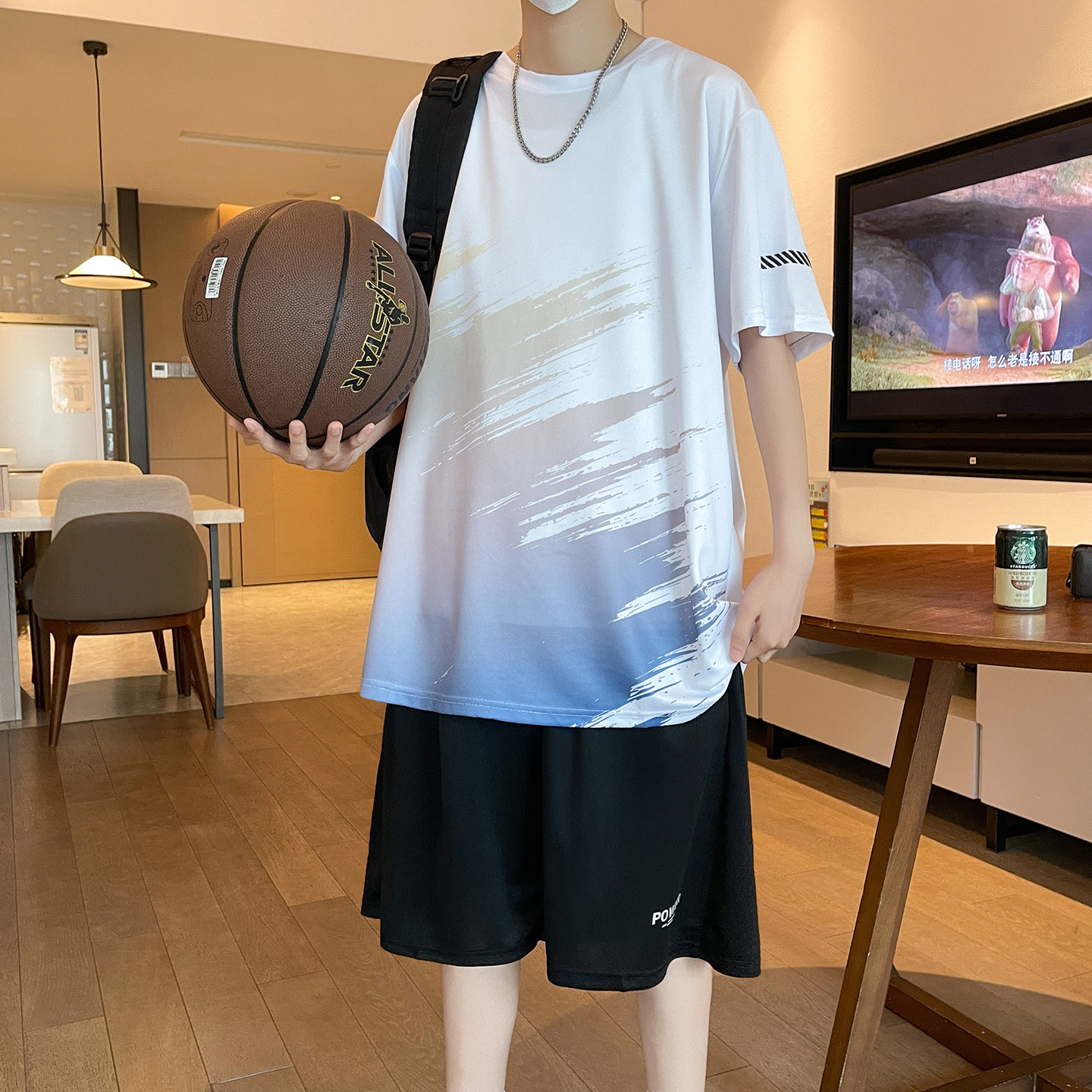 冰丝短袖t恤男孩夏季新款运动青少年大童初中学生篮球衣服套装潮
