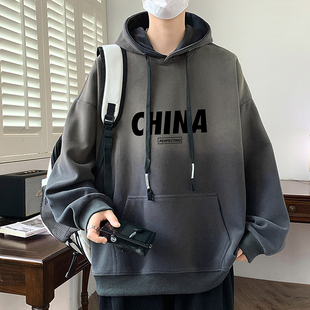 连帽长袖t恤男孩秋冬季新款加绒加厚学生青少年卫衣男装士潮上衣