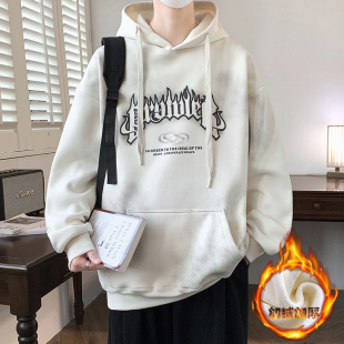 秋冬季新款加绒加厚连帽卫衣男生青少年男装士初高中学生打底衫潮