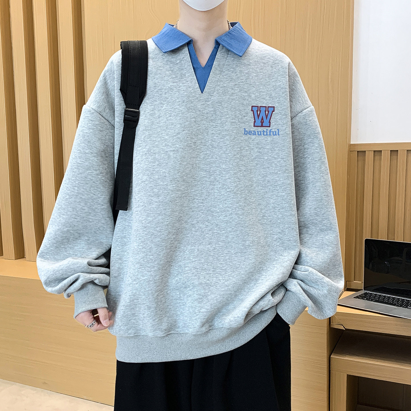 假两件polo衫男生春秋季新款初高中学生青少年长袖t恤卫衣男装士