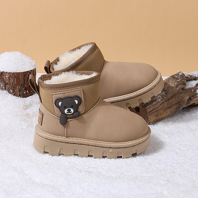 2025冬季新款卡通风可爱小熊男童女童大棉靴保暖儿童御寒雪地靴