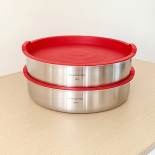 蒸盘圆盘鸡蛋羹盘26cm18-10不锈钢蛋糕圆盘蒸盖家用盘子轻奢一体