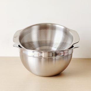 维乐仕18 10不锈钢沥水篮两件套厨房洗菜盆料理盆烘焙打蛋盆25cm