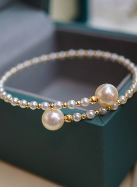 18K 高品质镜面极亮正圆丝滑无暇 天然白色AK珍珠手链手镯3-8mm