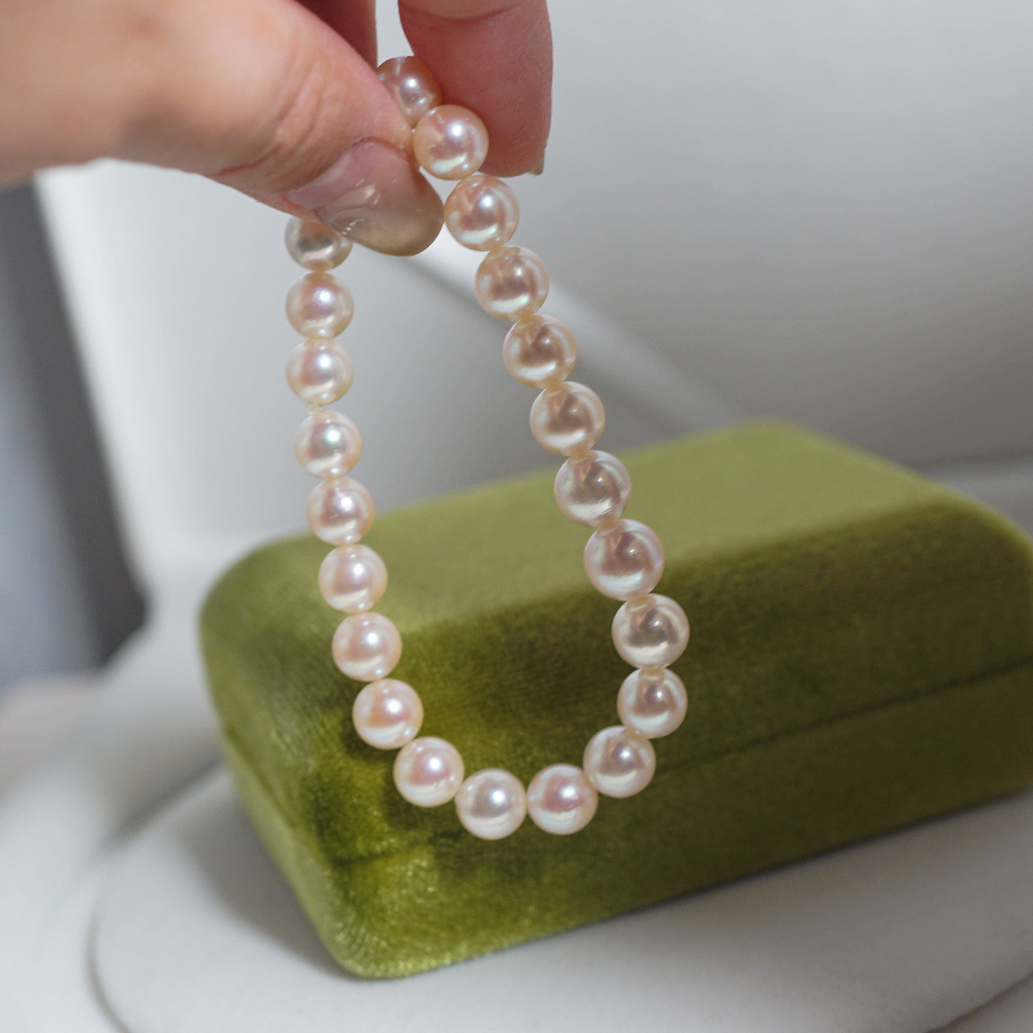 天然极光正圆微瑕 日本akoya珍珠手链 7.2-8.3mm