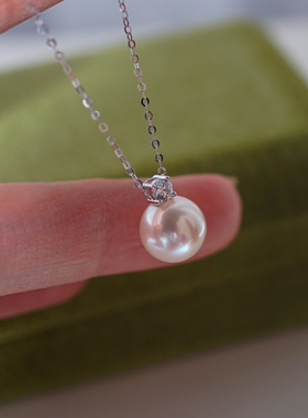 含金链 18K白金 极亮丝滑正圆无暇天然白色AK珍珠项链9.2mm王妃款