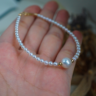 天然AK珍珠手链3 实拍实发 极亮正圆全无暇 小灯泡 7.9mm 18K