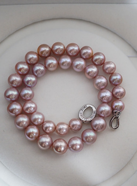 醇厚质感贵气丝滑近全无暇天然稀有紫色大珍珠项链10.5-12mm43cm