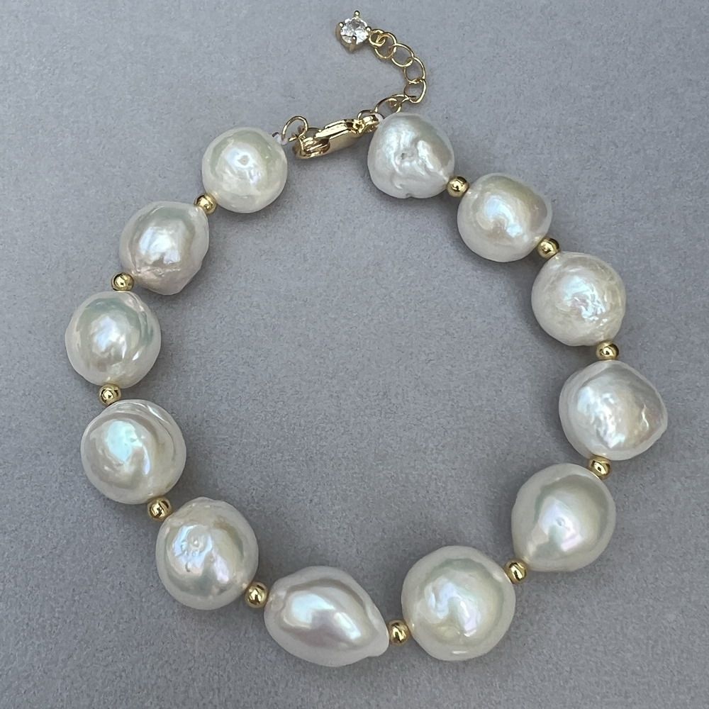 天然巴洛克白色大珍珠手链