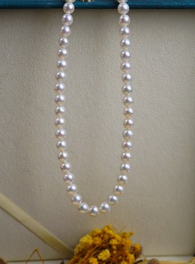 堪比海珠 正圆白亮无暇 超美天然白色AK小珍珠项链 6.5-7mm43cm