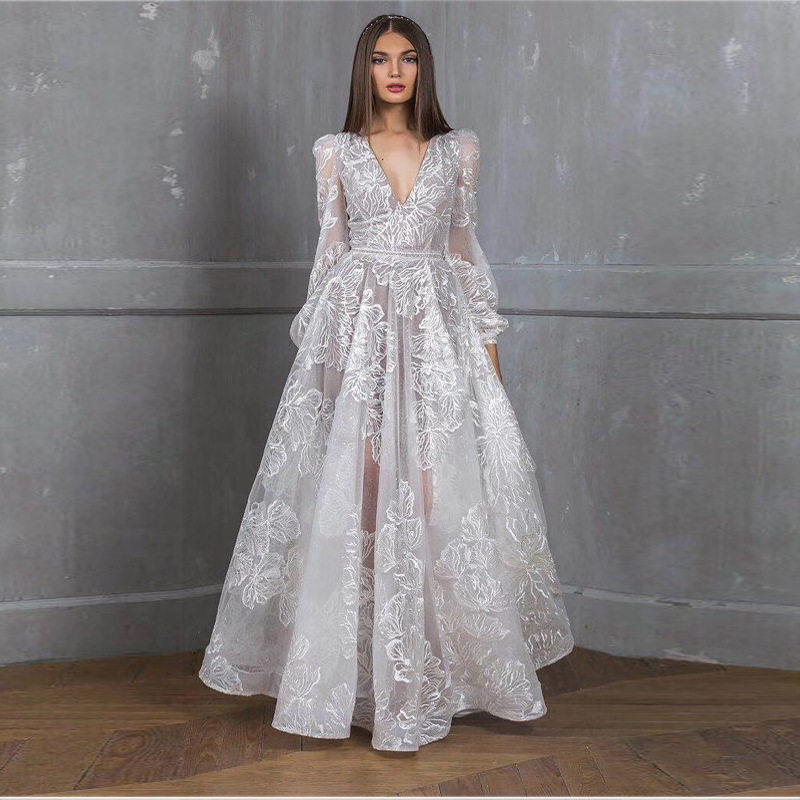 2024欧美女装珠片连衣裙亚马逊新款蕾丝刺绣婚纱晚礼服宴会裙