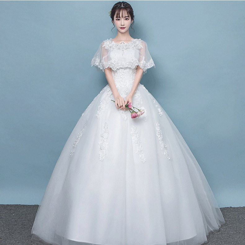 婚纱2025森系新款拖尾圆领韩版公主新娘女齐地显瘦结婚纱礼服
