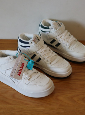 MISTERY 高帮PU皮面小白鞋男女2025秋新款百搭休闲学院港风潮板鞋