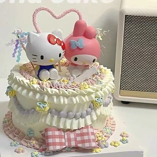 饰用品摆件美乐蒂凯缇猫女孩生日派对猫咪烘焙插件 卡通KT猫蛋糕装
