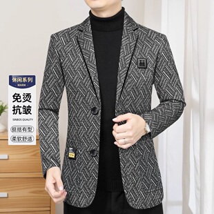 爸爸装 休闲西服外套男韩版 帅气菱形格年轻西装 中青年新品 秋冬新款