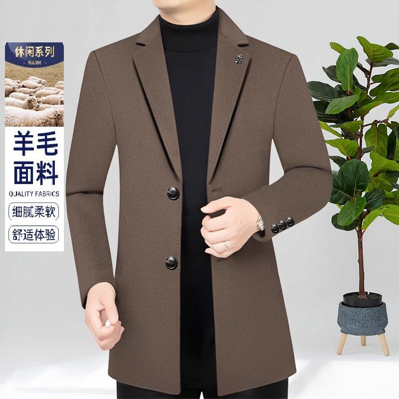 休闲羊毛呢大衣中长款新品脱卸内胆商务修身加厚保暖西装外套冬季