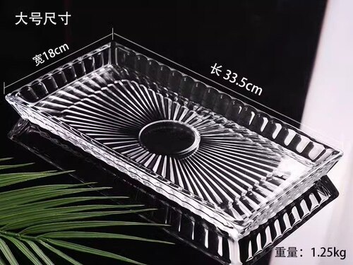 高品质无铅水晶玻璃水果盘长方形盘子切西瓜盘平底托盘茶盘大号盘