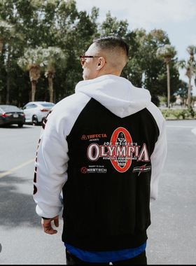 2023新款奥赛外套男健身加绒秋冬款夹克绣花IFBB运动宽松连帽卫衣