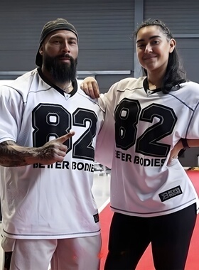 涤纶网眼速干运动宽松休闲透气网格拼接绣花短袖柏德宝五分男训练