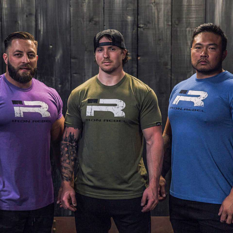 IR新款男短袖健身显壮收袖口运动时尚弹力棉撸铁训练美式紫色T恤