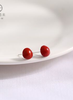 天然相思豆红豆女纯银耳钉耳饰耳环耳坠迷你小巧简约百搭学生饰品
