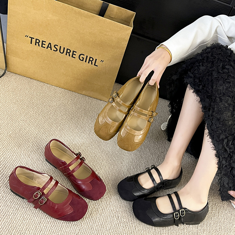 法式复古双扣带玛丽珍鞋女2026年春季新款平底浅口单鞋软底豆豆鞋,女鞋,浅口单鞋,淘宝优惠券,粉丝福利购,淘宝优惠卷