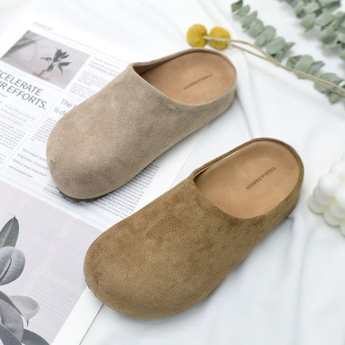 真皮女包头半拖厚底内增高舒适