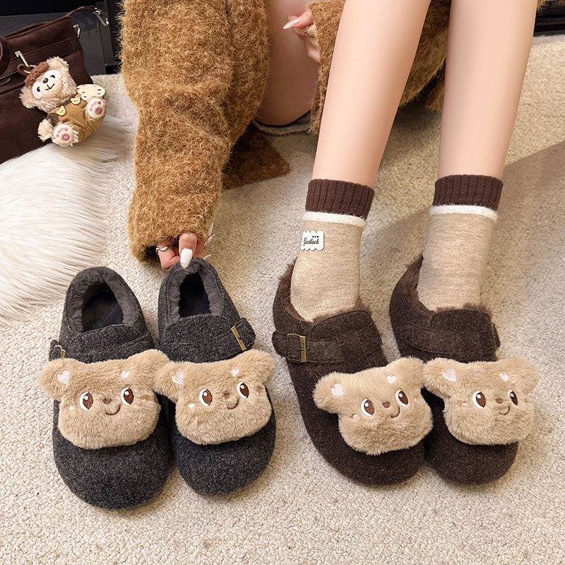 可爱萌系小熊毛毛勃肯鞋女2025