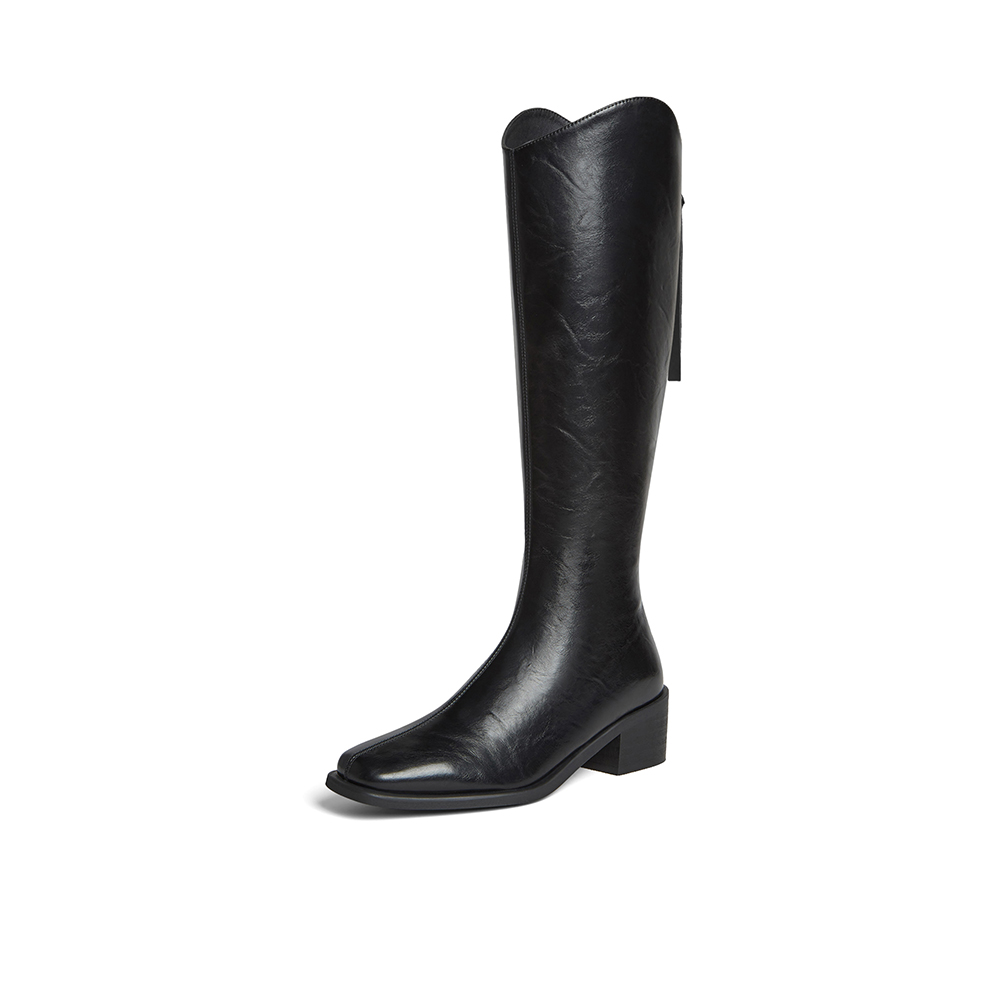 专柜正品百思图2025冬季新款骑士靴街头潮流粗跟女长靴B7201DG5