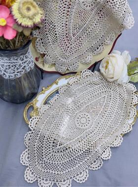 Q229 细线钩针椭圆盘垫本灰色棉质45x25cm4片