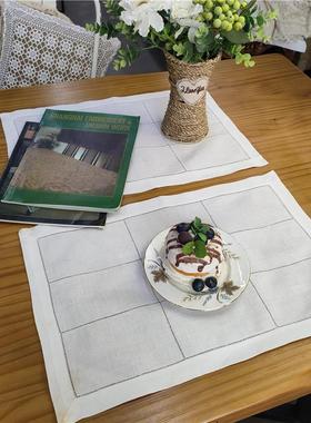 H214 亚麻白色手工抽丝长方盘垫30x45cm（1对）