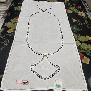 白色彩绣 糖果桌旗 棉质40×85cm有氧化 手绣花钩针 H223