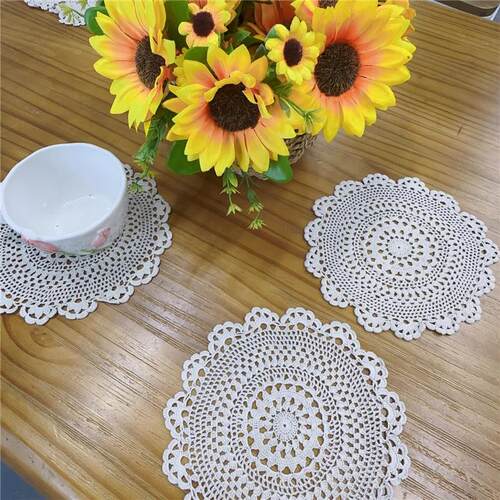 S310 手工钩针圆盘垫 15×15cm 本色棉质4片