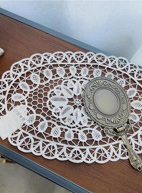 G302 满工即墨花边椭圆盘垫白色棉质42x29cm