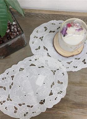 G121手绣椭圆盘垫麻质手绣花30x20cm（一对）