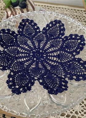 E103  蓝色细线钩针圆盘垫15cm4片