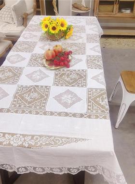 V340 潮绣玻璃纱拼网扣圆桌布2.6cm 白色棉质
