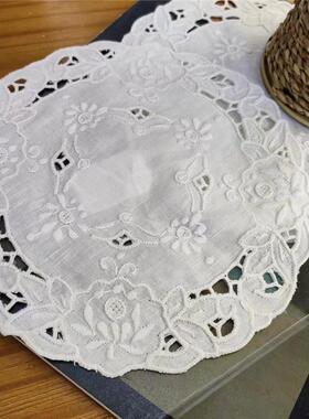 O138-1 手绣圆盘垫 19cm 白色棉质 （4片）