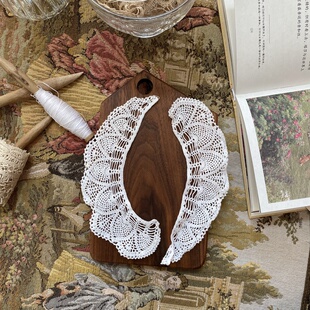 桃心形款 纯手工细线钩针袖 口 一对 饰有氧化A218 棉质窗帘绑带装