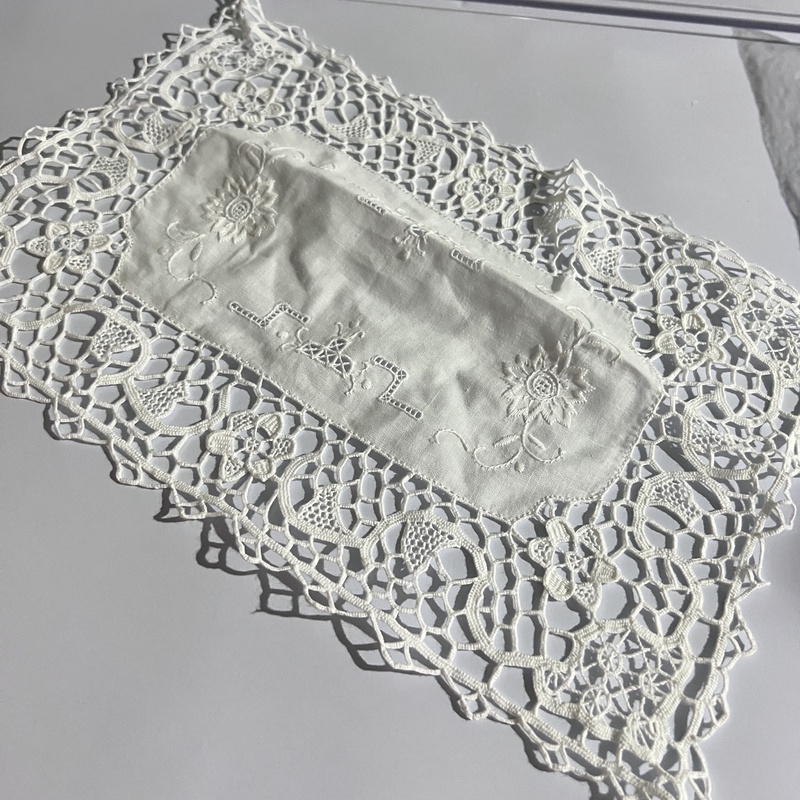 G218 白色 手工即墨花边 长方盘垫 棉质27x40cm