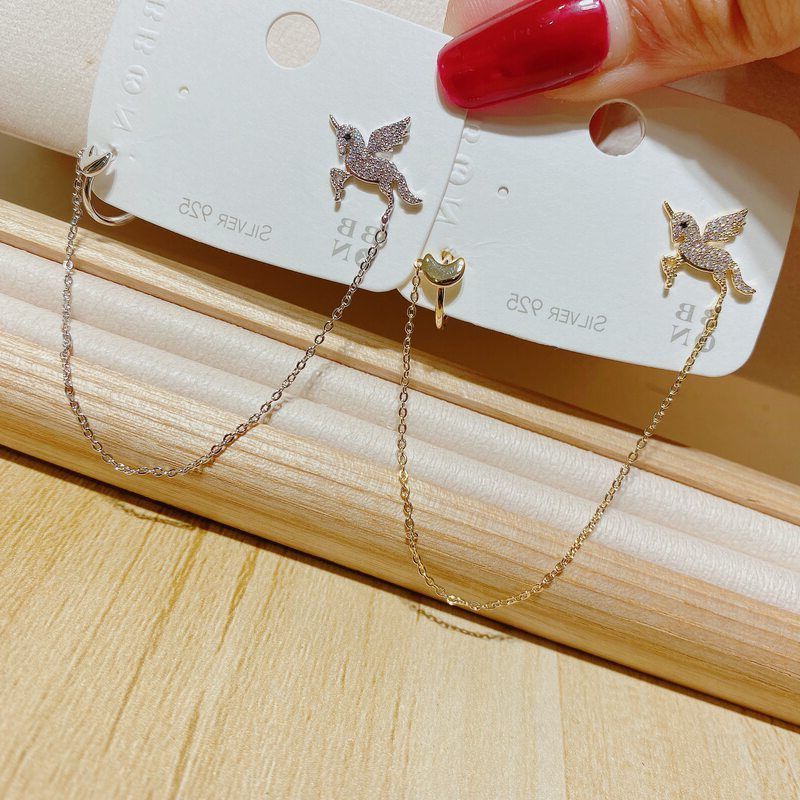 比比卡娜新款甜美网红时尚气质个性夸张韩风满钻独角兽耳环5565