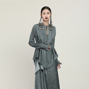 复古圆领高级感气质真丝脏染衬衣开衫 女新中式 上衣 新品 MIAHAN春季