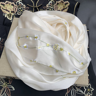 苏州手工刺绣绣花双面绣桑蚕丝丝巾春夏季防晒空调披肩围巾两用款