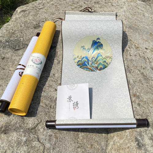 非遗苏州刺绣卷轴画玄关挂画小巧轻便出国特色高档商务礼品伴手礼